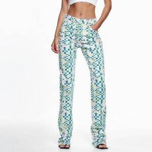 Zara colorful check print jeans 🍡
